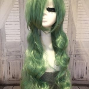New long green wavy wig cosplay goddess length
